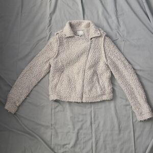 Greylin Bouclé Moto Jacket Cream Ivory Zip Front Size M